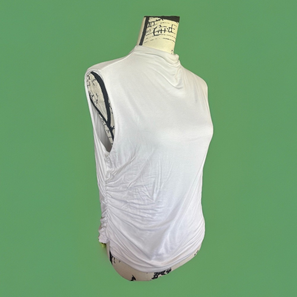 Ophelia Roe Women's High-Neck Ruched-Side Sleeveless Summer Top White Size‎ XL
